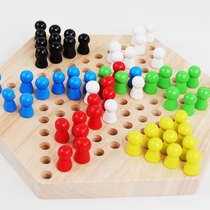 Checkers high-grade wooden pillars large old-fashioned childrens educational wooden board parent-child marble checkers