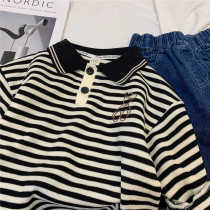 Boy necropolis 2022 spring new children foreign air embroidered long sleeve blouse blouse baby autumn dress striped polo shirt tide