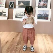 2022 Childrens Clothing Summer Children Long Pants Baby Thin Mosquito Pants Korean Version Girl Plaid Casual Pants Large Pp Pants