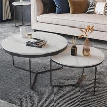 Light Lavish Rockboard Tea Table Minimalist Modern Living Room Home Small Family Round Iron Art Tea Table Marble Edge A Few Combinations