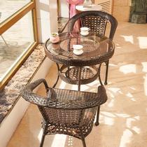 Tea table and chairs combination balcony small tea table outdoor table and chairs courtyard Leisure small round table rattan grapevine rattan-rattan chair