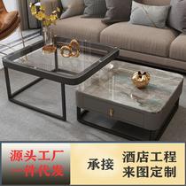 Italian light and luxurious tea table glass tea table rockboard tea table small family type tea table square combined tea table extremely simple tea table
