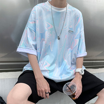 Tie-dye gradient color short-sleeved T-shirt mens trend brand trend ins summer new couple top clothes loose half-sleeved T-shirt