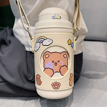 Simple Japanese-style thermos cup ladies high-value suction tube cups portable out large-capacity stainless steel water Cup Boys Boys