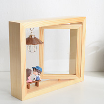 Wooden rotating photo frame table solid wood dried flower photo frame wooden double-sided rotating photo frame desktop decoration