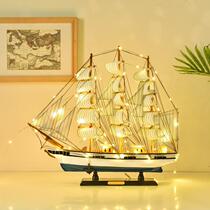 Nordic Ins Wind Belt Light Sailing Model Swing Piece One Sail Smooth Small Wooden Boat Solid Wood Simulation Sailing Decoration Furnishing