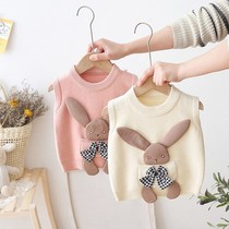 Girls knitted vest 2021 New Spring cartoon female baby wool waistcoat