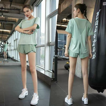 Internet celebrity hot style] yoga clothing suit womens mesh yarn quick-drying breathable sports running fitness clothing short-sleeved shorts one piece