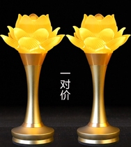 A pair of lotus lamps in front of Buddha lights electronic long-term lamps led charging Buddha supplies for home use