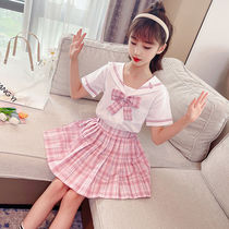 Girls jk suit uniform Genuine full set of primary school summer clothes Western style short-sleeved skirt Childrens college style pleated skirt