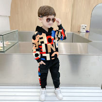 Boy Clothing Boy Autumn Clothing Suit Plus Suede Autumn Winter Middle Children 2021 New Children Long Sleeve Sportswear Two-piece Set