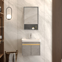 Light luxury solid wood bathroom cabinet wall-mounted washbasin washbasin combination Modern simple smart mirror integrated ceramic basin