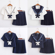 jk uniform skirt genuine navy style suit Full set of summer student clothes College style school uniform basic sailor suit for women