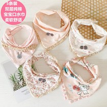 Triangle towel baby cotton type a hundred percent cotton double layer autumn and winter newborn baby bib mouth mouth Wai 5 Pack