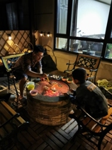 Outdoor grill Large courtyard villa terrace barbecue table rack bonfire round heating stove winter Grill