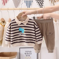 Boy Spring and Autumn long sleeve set 2021 new children Korean version of foreign-style male baby two-piece casual clothes tide