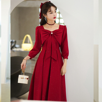 Toast to the bride Spring summer wedding gown with long sleeves satin back to the door answer Shea feast and lean-style Temperament Engagement