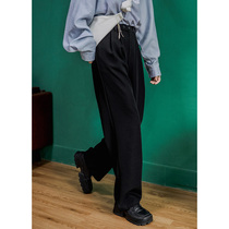 Six Cat studio black high-waisted suit pants women plus velvet straight wide legs thin draping pants winter