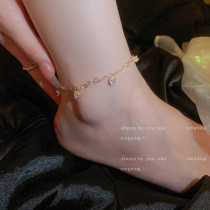 Summer super glitter zircon heart-shaped chain light luxury anklet womens niche design high-grade sense foot rope 2022 new model