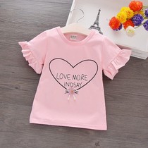 Girls summer short-sleeved t-shirt New childrens cotton top little girl Korean childrens Western style bottoming shirt