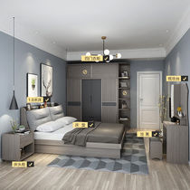 Bed Wardrobe combination set Nordic Bedroom suite furniture Master bedroom 1 5-meter bedside table mattress 1 8-meter makeup table stool