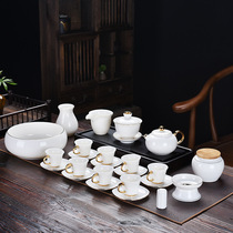Chinese Kung Fu Tea Set Suit Jade White Porcelain Home Simple High-end Tea Cup Cup Cup Bowl Gift Box Set