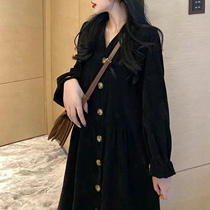 Net red maternity dress autumn new long autumn winter dress Black large size fashion corduroy skirt skinny