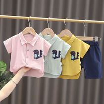 Boys summer suit 2021 new foreign style childrens short-sleeved shirt male baby summer dinosaur button two-piece set