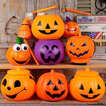 Halloween pumpkin lantern hand-held pumpkin candy jar glowing portable childrens toy pumpkin bucket decoration show props