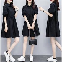 2021 summer New plus size womens belly dress womens fat mm loose slim lantern sleeve A- line dress summer