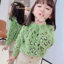 2021 Spring and Autumn new girl sweater mink velvet foreign air Korean version of female baby knitwear little girl pullover thread coat