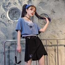 Original Mori tribe fashion design set tide cool jacket shorts fake two-piece T-shirt design sense minority summer
