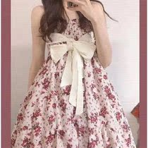 French retro gentle temperament print sling dress waist fairy first love Platycodon grandiflorum flower skirt children summer