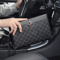 2022 new genuine leather fashion mens hand grab bag Chessboard Grid Casual Envelope Bag Mens handbag Boomers