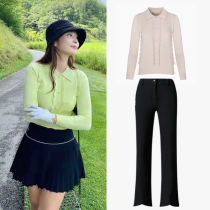 South Korea exports Korean version of long sleeve coat womens sweater golf jersey clothing autumn and winter flying edge yellow beige sweater