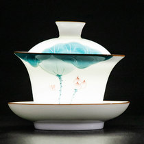 Ceramic handmade hand-painted kung fu tea cup single large white porcelain white tea Puer Tea Tea Tea Tea Tea Tea three Cai tea bowl