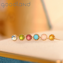 goodland natural red tourmaline earrings 18K gold earrings female inlaid treasure turquoise opal earrings