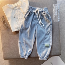 2021 summer new small boy bundle feet tencel cotton denim anti-mosquito pants childrens baby thin breathable pants tide