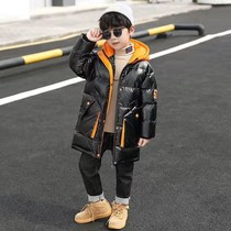 Boys winter long padded velvet coat 2021 new stitching cotton-padded clothes 10 to 14 years old boys net red cotton-padded jacket