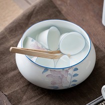 Hand Painted Lily Tea Wash Home Tea House Construction Water Ceramic Tea Sea Water Washed Korn Tea Furniture Accessories Tea Residue Cylinder Wash Cup Bowl