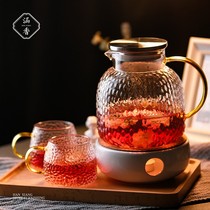 Light luxury fruit teapot set flower teapot candle heating flower teapot English afternoon tea glass tea set fruit teapot