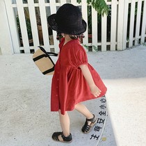 2021 summer new childrens cute solid color cardigan princess dress girls personality foreign style bubble sleeve dress tide