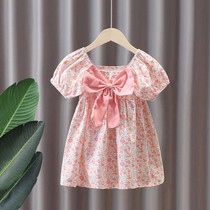 Girl dress summer 2021 new floral bubble sleeve princess dress summer baby baby summer dress short sleeve skirt