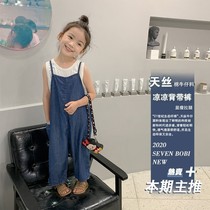 Girls summer denim pants 2021 new children's anti-mosquito pants vest set female treasure two-piece foreign tide