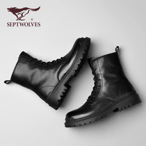 Seven wolves Martin boots mens high-top mens shoes autumn 2021 new cotton shoes plus velvet warm leather boots mens tooling boots