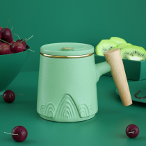 Chinese style green Zhoushan tea mark tea cup color glaze ceramic cup with lid office filter Cup for personal purpose
