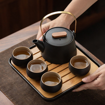 Japanese black pottery Ciliang pot tea set set set