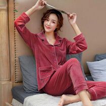 Coral velvet pajamas womens autumn and winter plus velvet thickened warm plus size Island velvet set Winter flannel home wear
