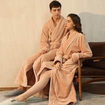 Autumn and winter flannel couples nightgown female flannel lengthened padded bathrobe men's winter coral fleece naked nightgown