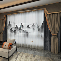 Curtain living room 2022 new new Chinese ink landscape painting landscape study high-end bedroom curtain Zen gauze curtain